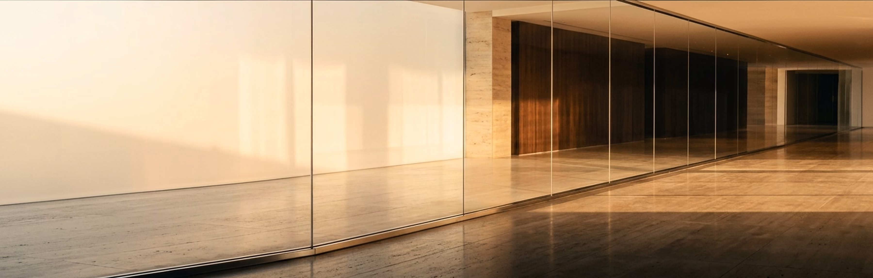 Glass in a luxury interior at sunrise.