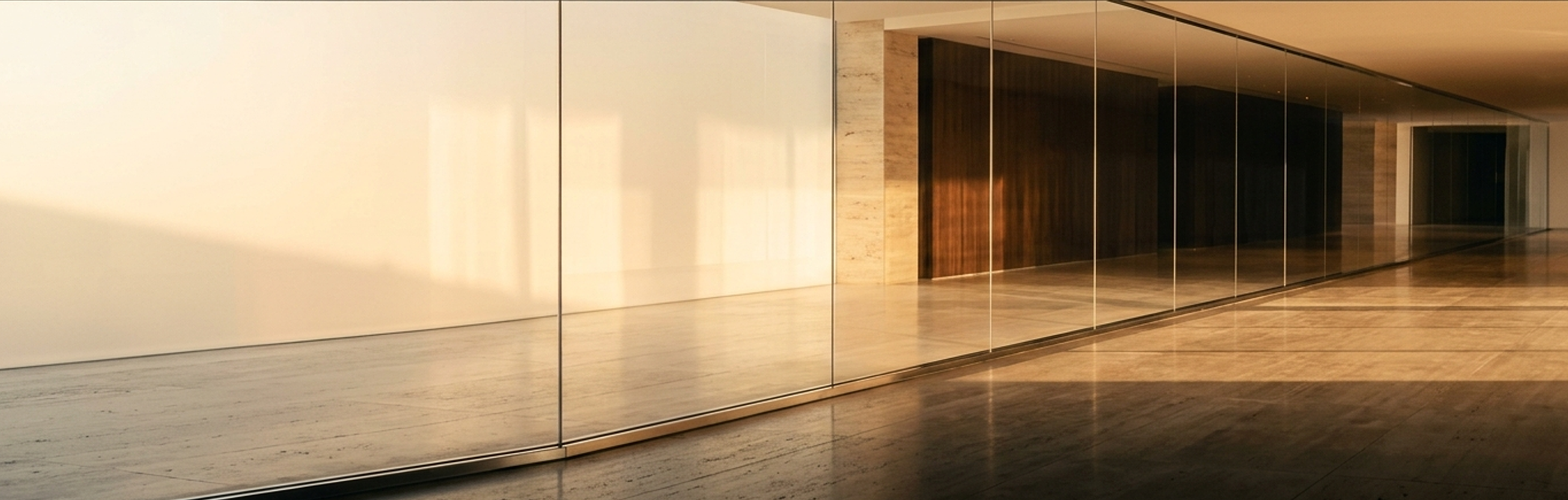 Glass in a luxury interior at sunrise.