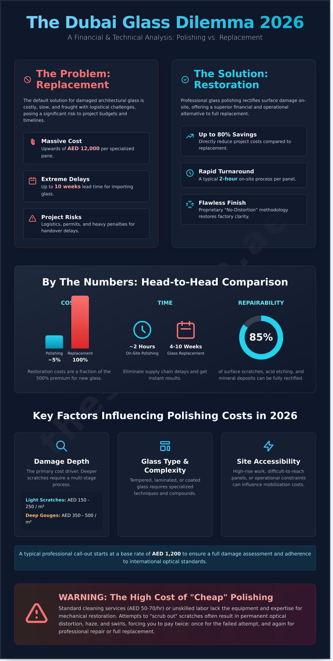 Cost of Glass Polishing in Dubai 2026: Restoration vs. Replacement Guide