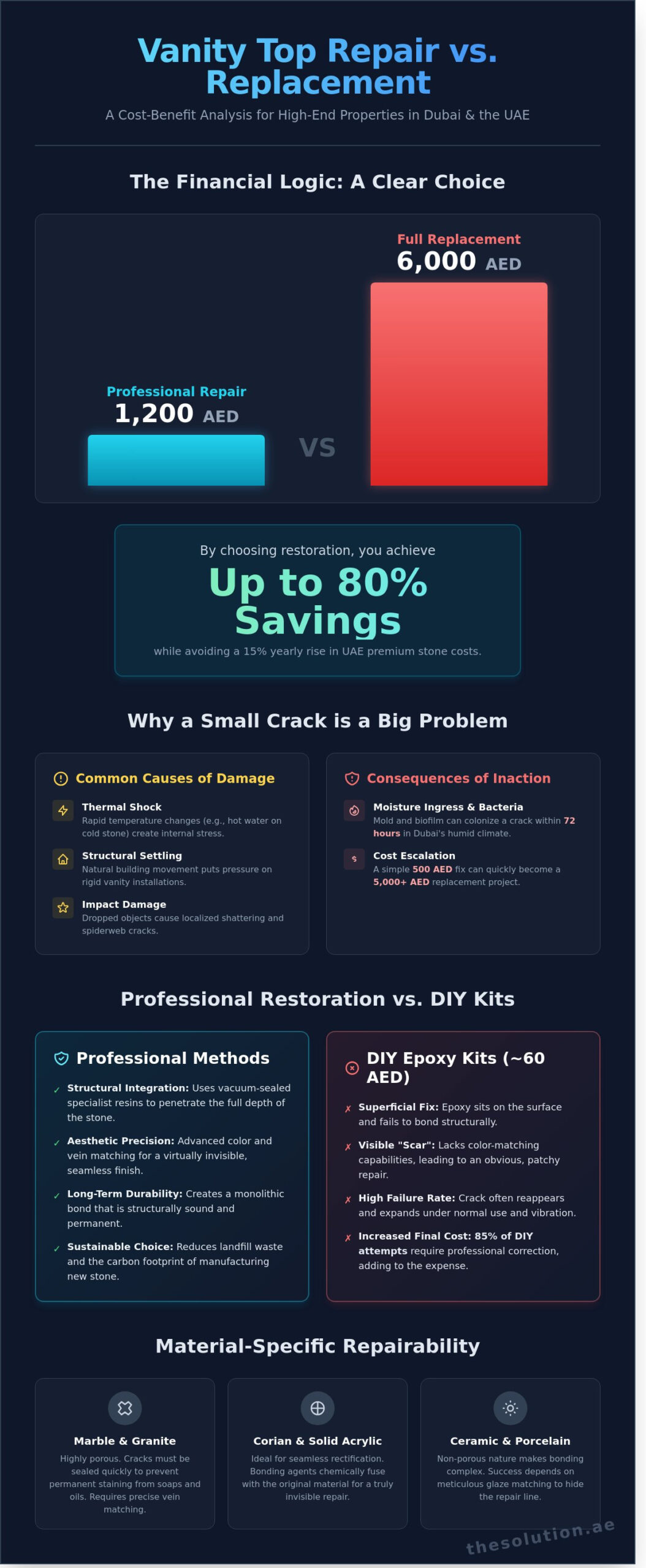 Professional Vanity Top Crack Repair: Restore vs. Replace in 2026