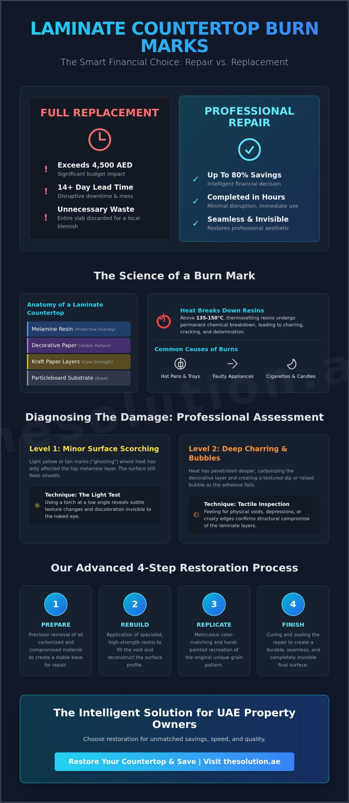 Laminate Countertop Burn Mark Repair: Professional Restoration vs. Replacement
